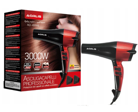 Uscător de Păr Profesional, 3000W, Aer Cald/Rece, 3 Trepte de Temperatură, 2 Intensități, Design Ergonomic, Aorlis (AO-49966)