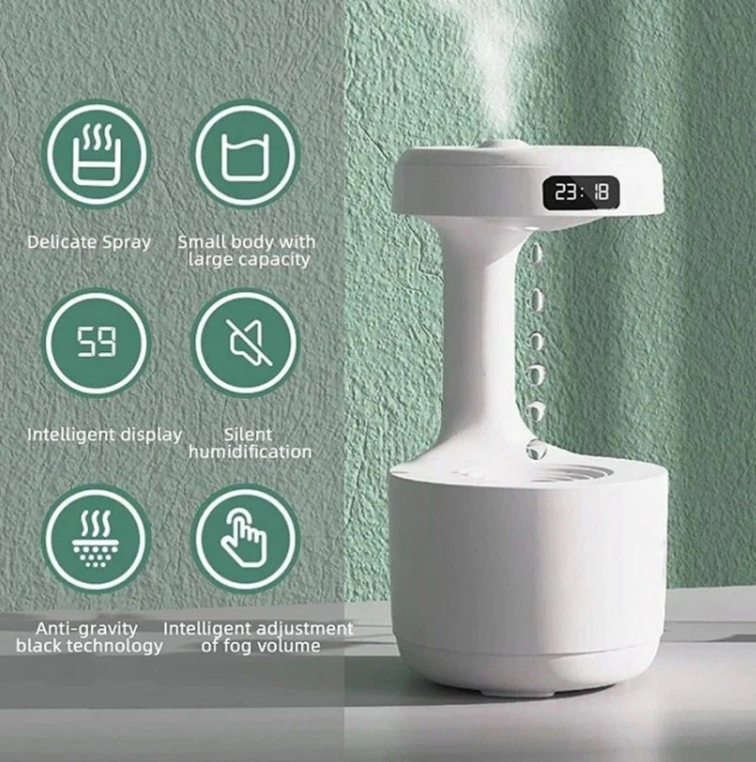 Umidificator Anti-Gravity IMA Trend, Difuzor Aromaterapie cu Afișaj LED, Lumină Ambientală, Rezervor 800ml, Operare Silențioasă 8h, Oprire Automată, Alimentare USB, Alb, ANDOWL (QLV001)